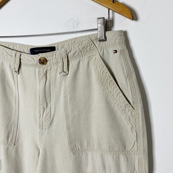 Tommy Hilfiger Women's Cargo Pants 8 Khaki Beige Wide Leg Chino High Rise Retro - Picture 4 of 9